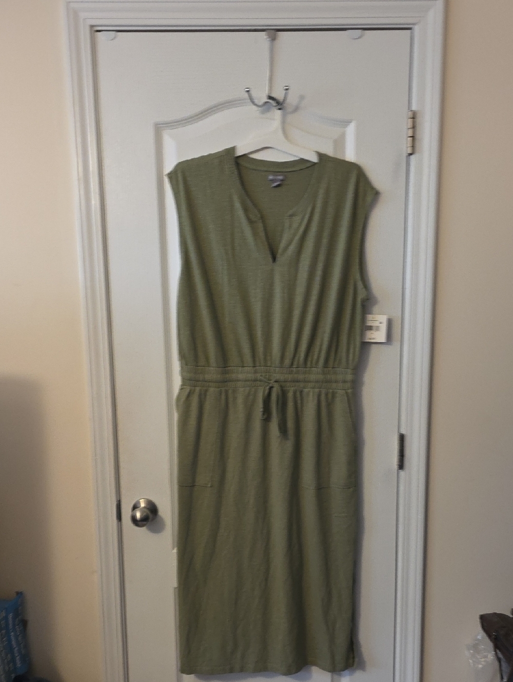 Falls Creek Sleeveless Olive Green Drawstring Waist Midi Dress